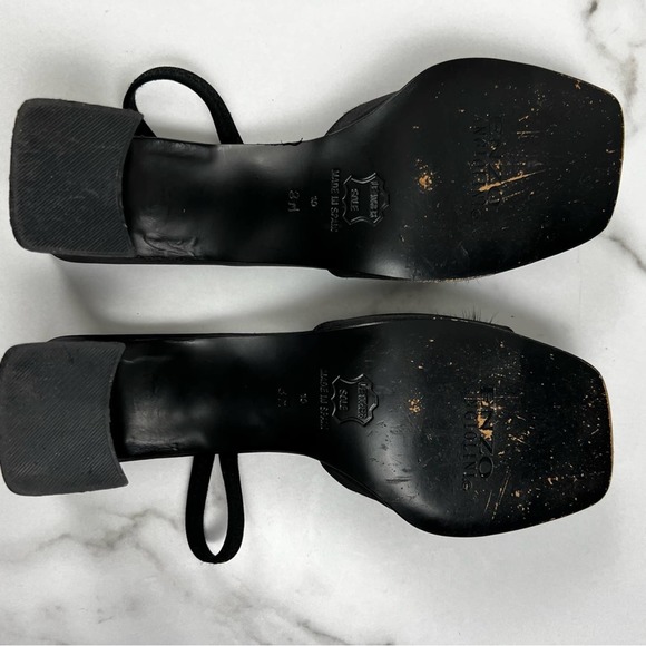 Vintage Enzo Angiolini Fuzzy Pom Pom Black Chunky Slingback Heels Size 8 - Picture 7 of 9